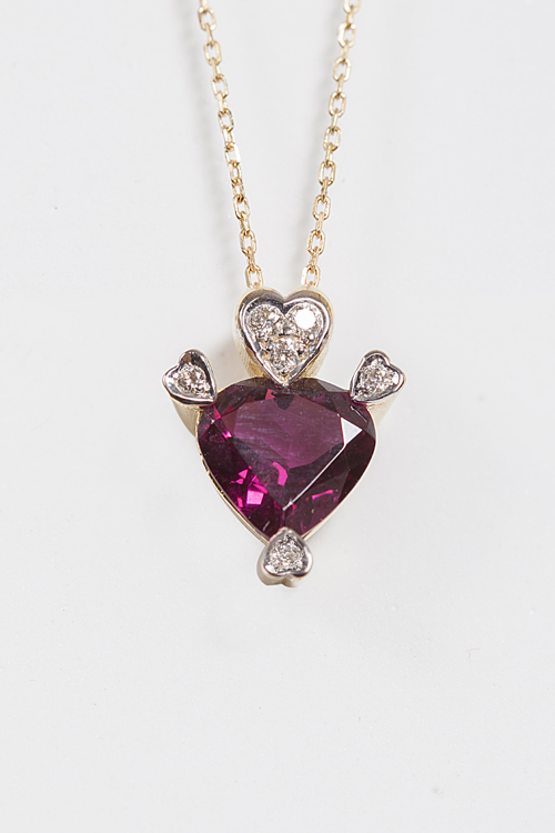 Heart of hearts with Rhodolite & Diamond stones - Gold - Gemstone Pendants